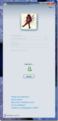 Windows Live Messenger 8.5 Signing In